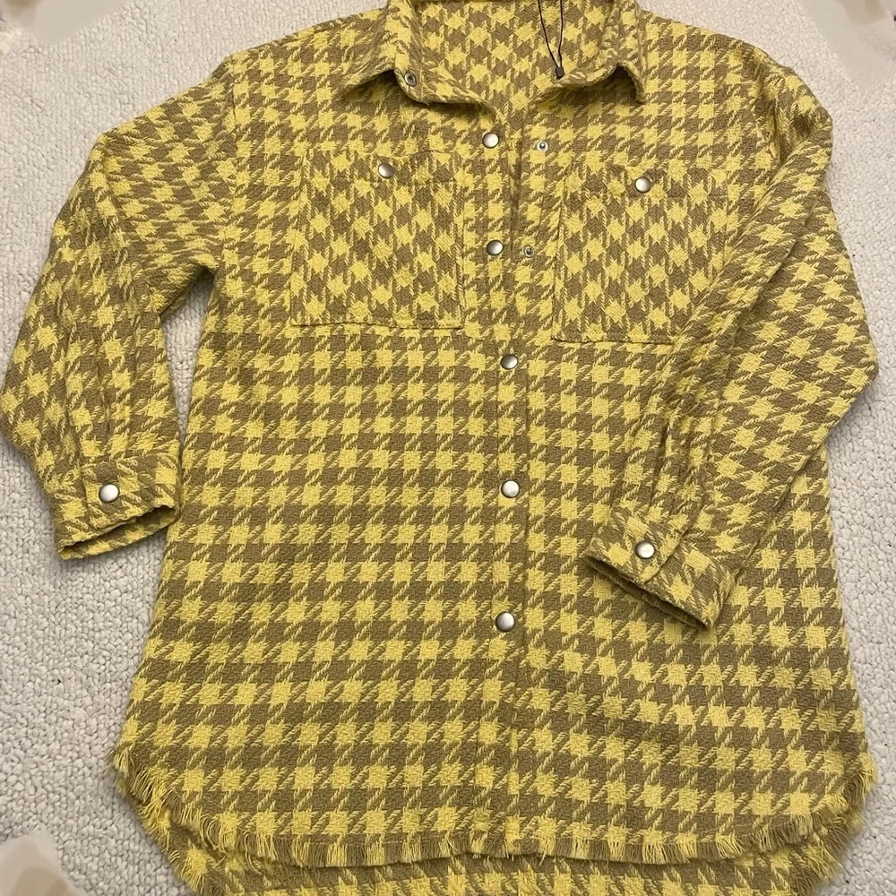 Zara Girls Houndstooth Shacket Yellow Oversized Jacket Size 13-14